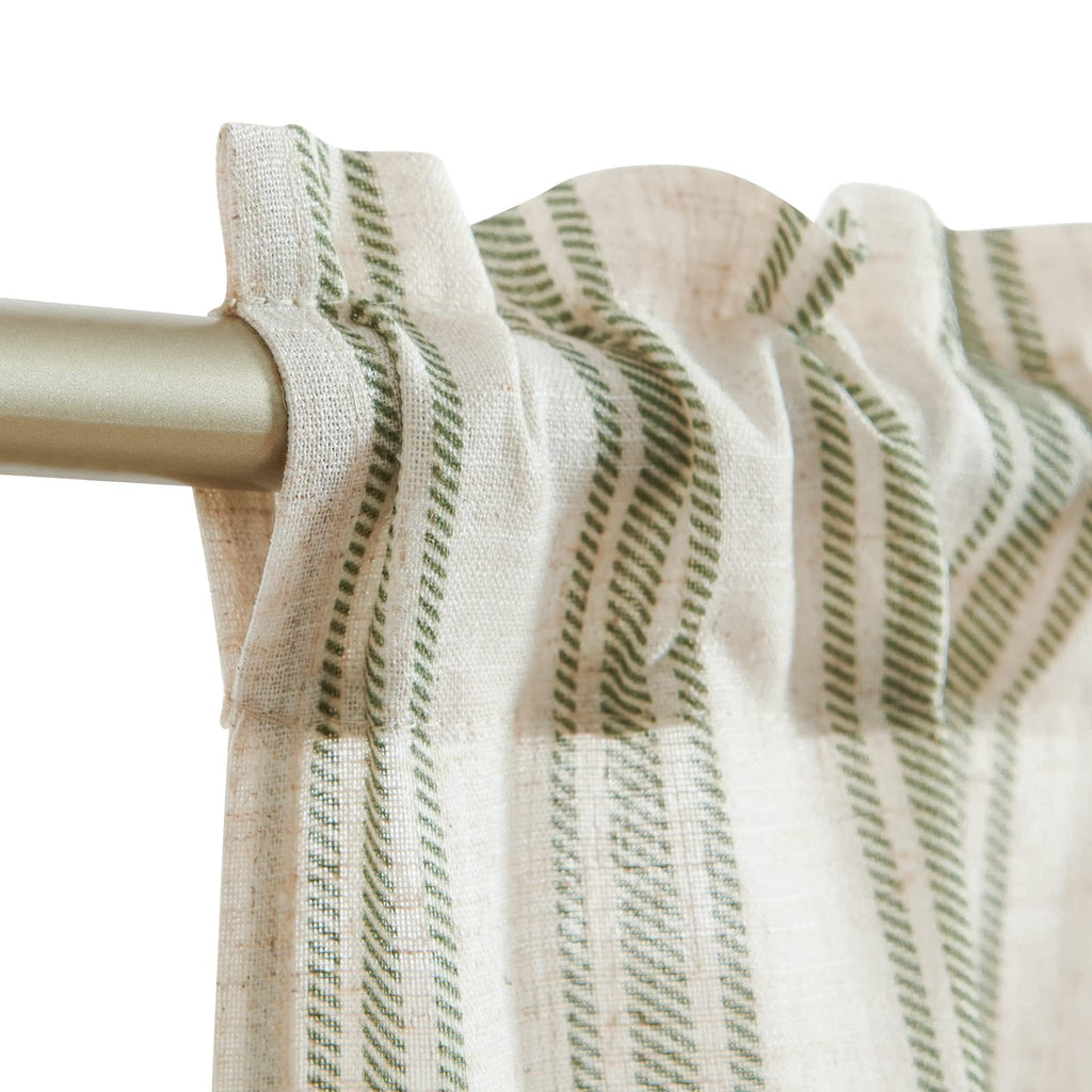 Jinchan Striped Linen Kitchen Curtains 45 Inch Cafe Tier Curtains Balanced Stripe Farmhouse Small Drapes For Bathroom Laundry Over Sink Half Window Light Filtering 2 Panels Sage Green On Beige