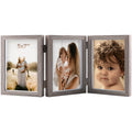 5x7 Triple Hinged Picture Frames Shadow Box MDF Wood Grey with Real Glass 3 Vertical Opening Family Lover Gift