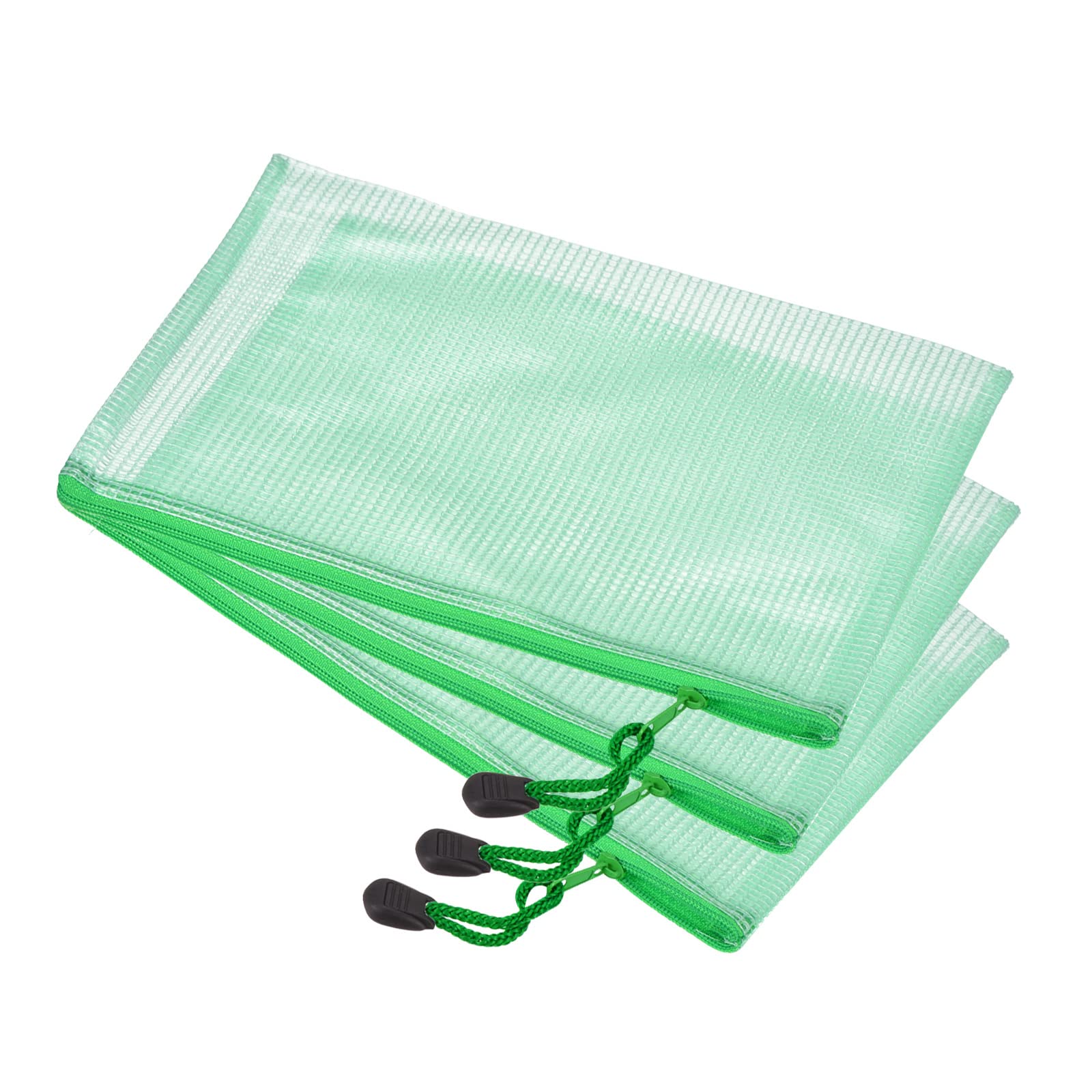 Yokive 3 Pack Mesh Zipper Bags, A5 Mesh File Pockets | Plastic Document Pouch, Great For Office Appliances Travel Storage(Green)