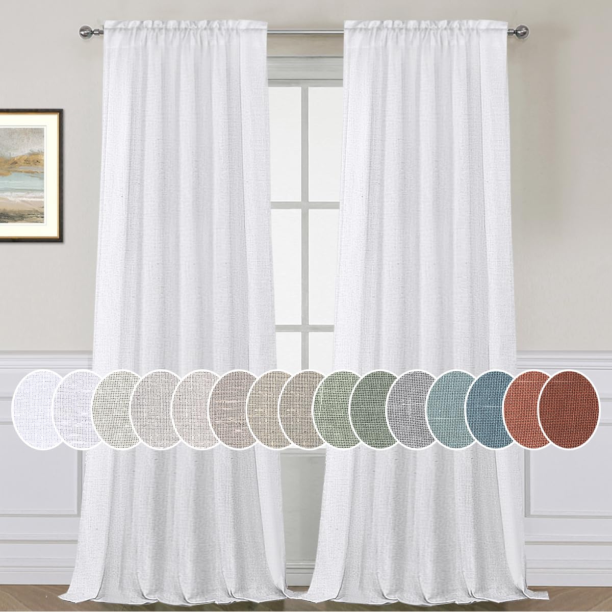 H.Versailtex Linen Curtains Pair Set Functional Open Weave Curtain Highly Durable Rod Pocket Extra Long 108 Drapes For Living Ro