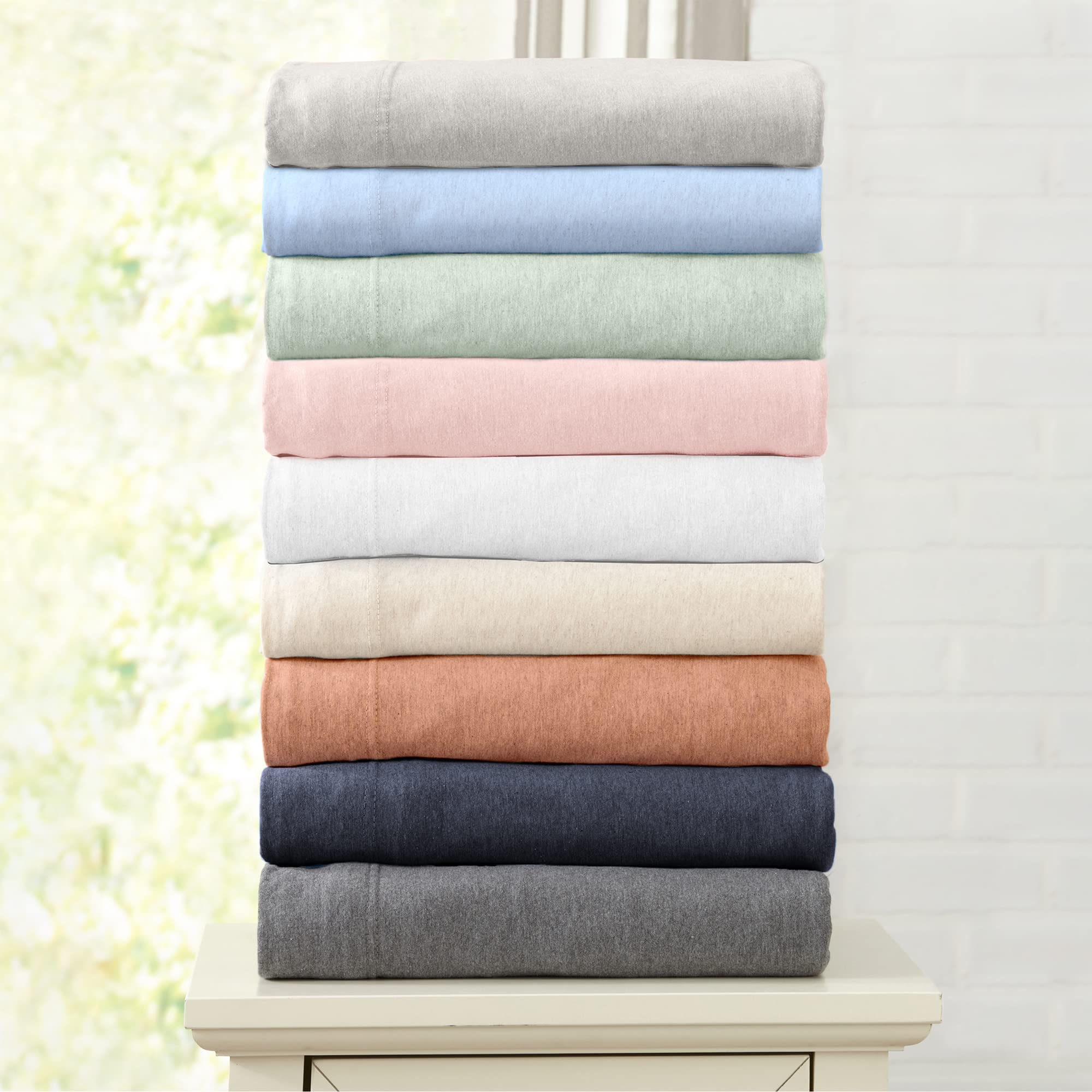 3 Piece Jersey Knit Twin Xl Cotton Blend Green Sheet Set | Ultra-Soft T-Shirt Jersey Bedding Sheets & Pillowcases | Heathered, B