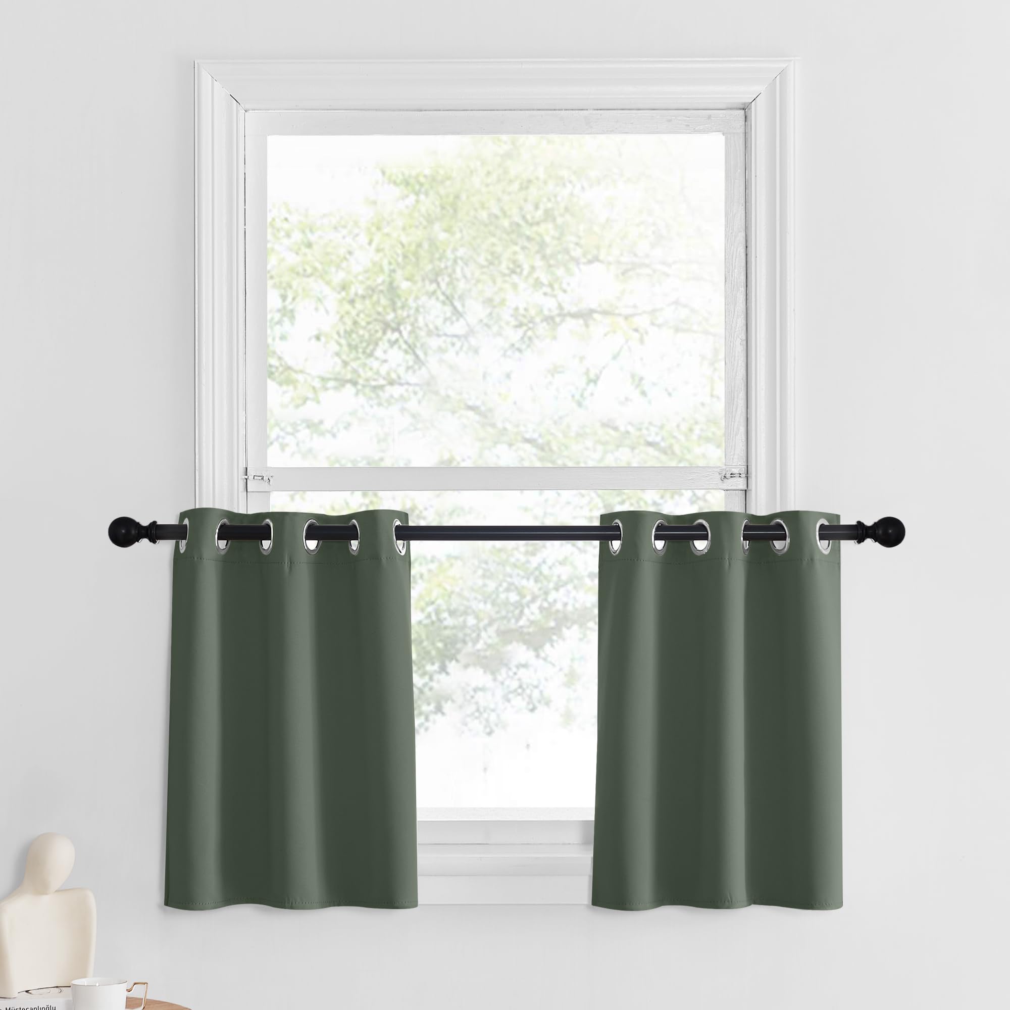Nicetown Valances For Windows - Farmhouse Short Curtain Valance 24 Inch Long For Bathroom Kitchen, Small Window Curtains For Bedroom, Living Room, Dark Mallard, 2 Panels, 29 X 24 Inch