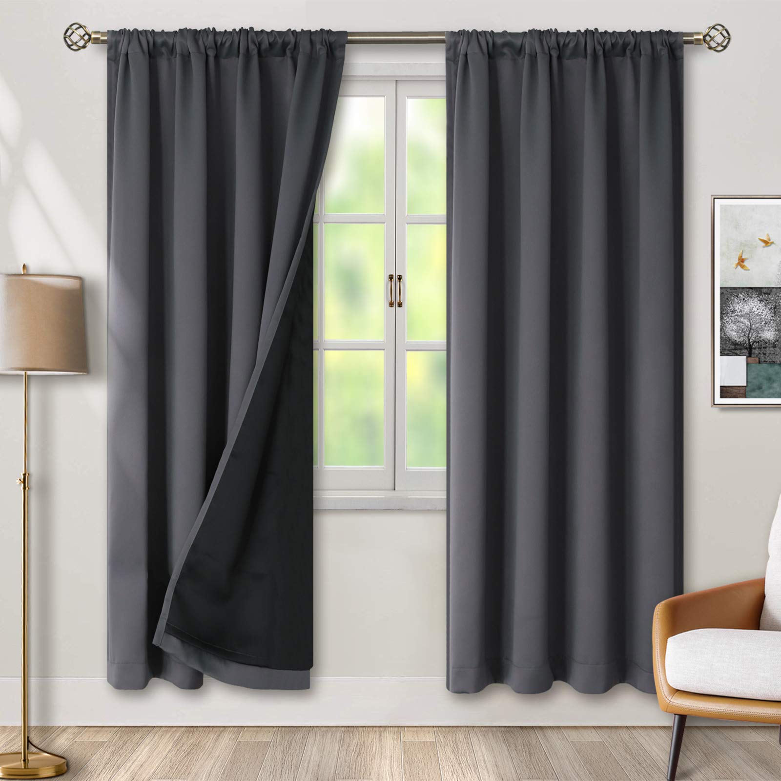 Bgment Dark Grey 100% Blackout Curtains For Bedroom 84 Inch Length 2 Panels Set, Full Room Darkening Thermal Insulated And Noise