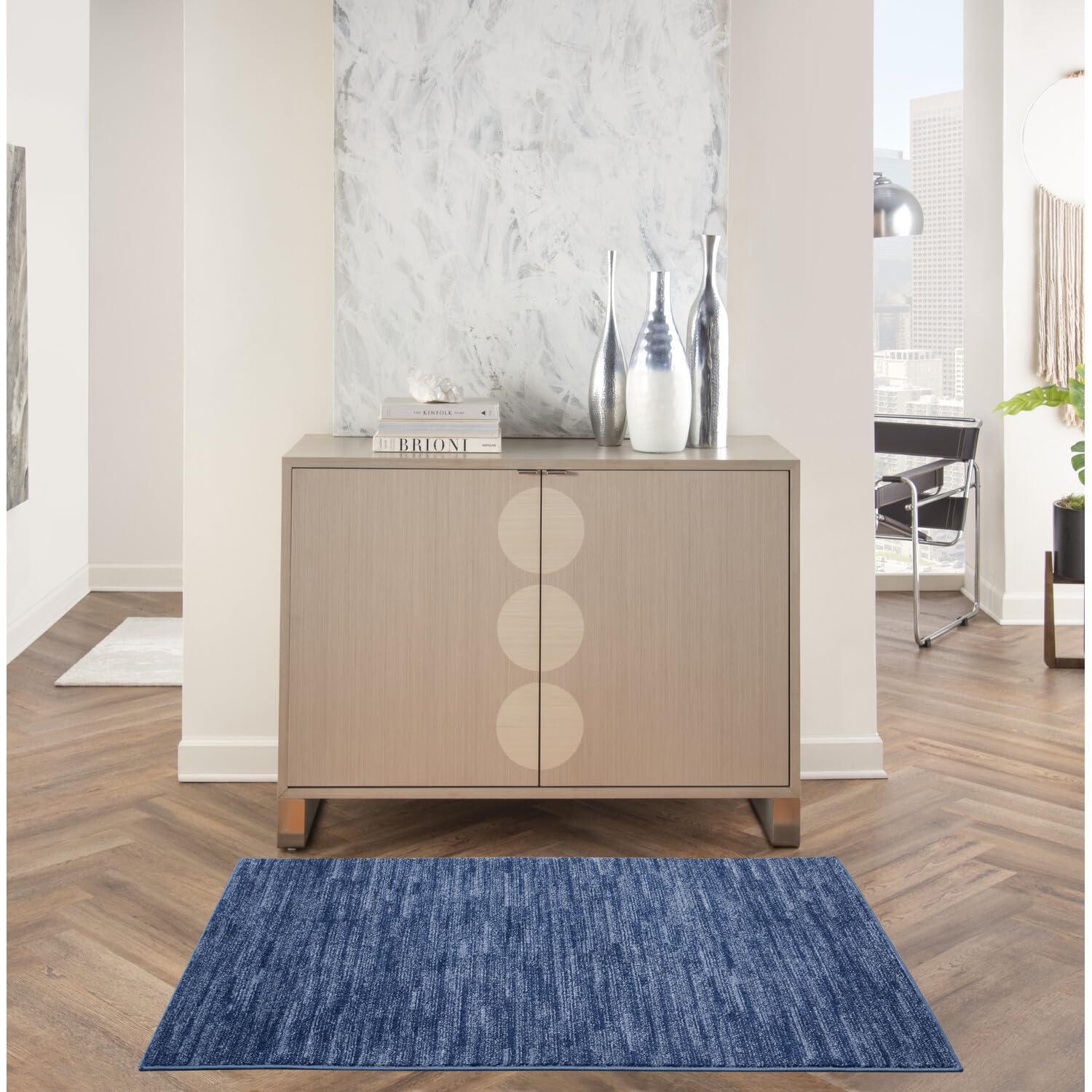 Nourison Essentials Indoor/Outdoor Navy Blue 3' X 5' Area Rug, Easy -Cleaning, Non Shedding, Bed Room, Living Room, Dining Room, Backyard, Deck, Patio (3X5)