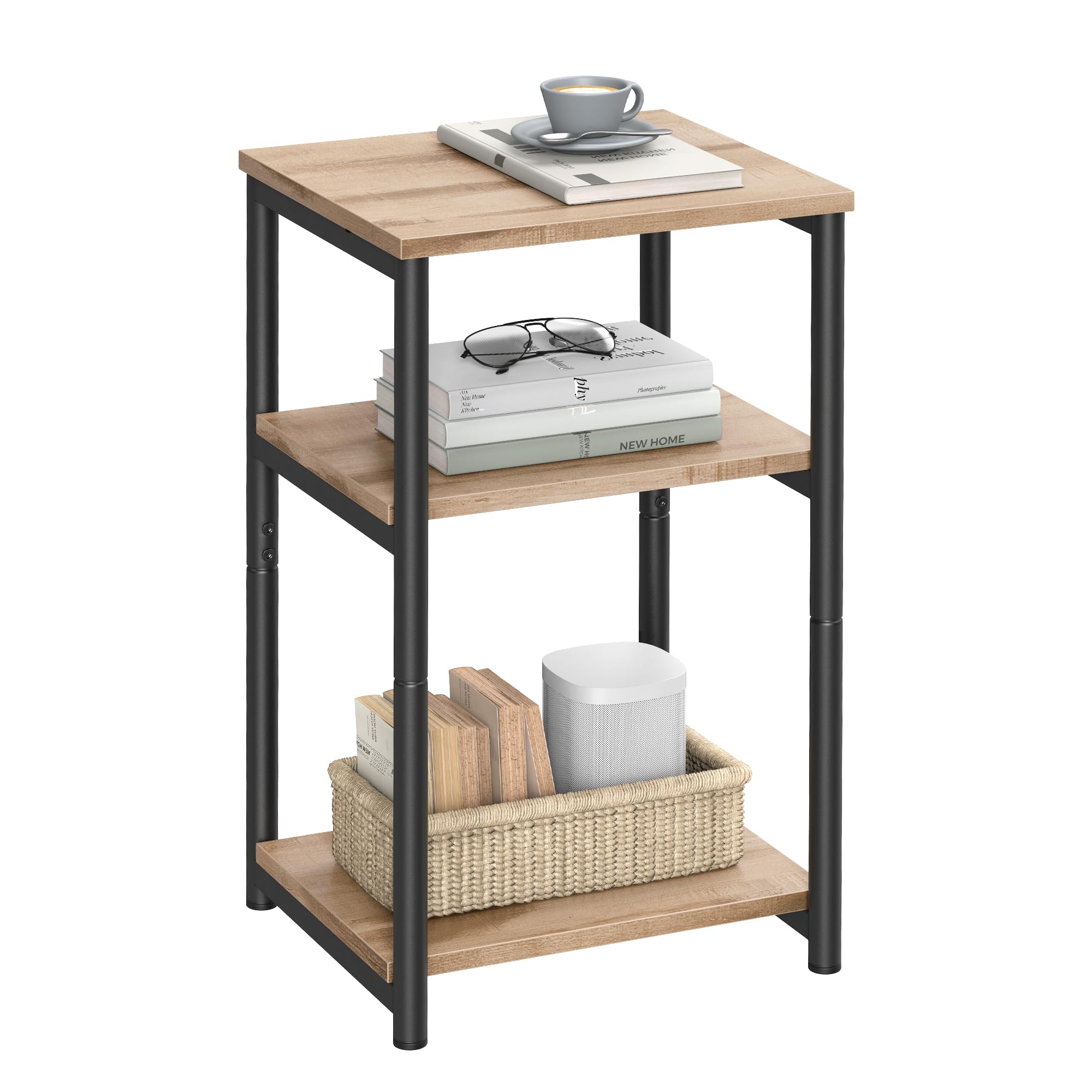 Vasagle Side Table, Small End Table, Tall Nightstand For Living Room, Bedroom, Office, Bathroom, Camel Brown And Classic Black Ulet273B50