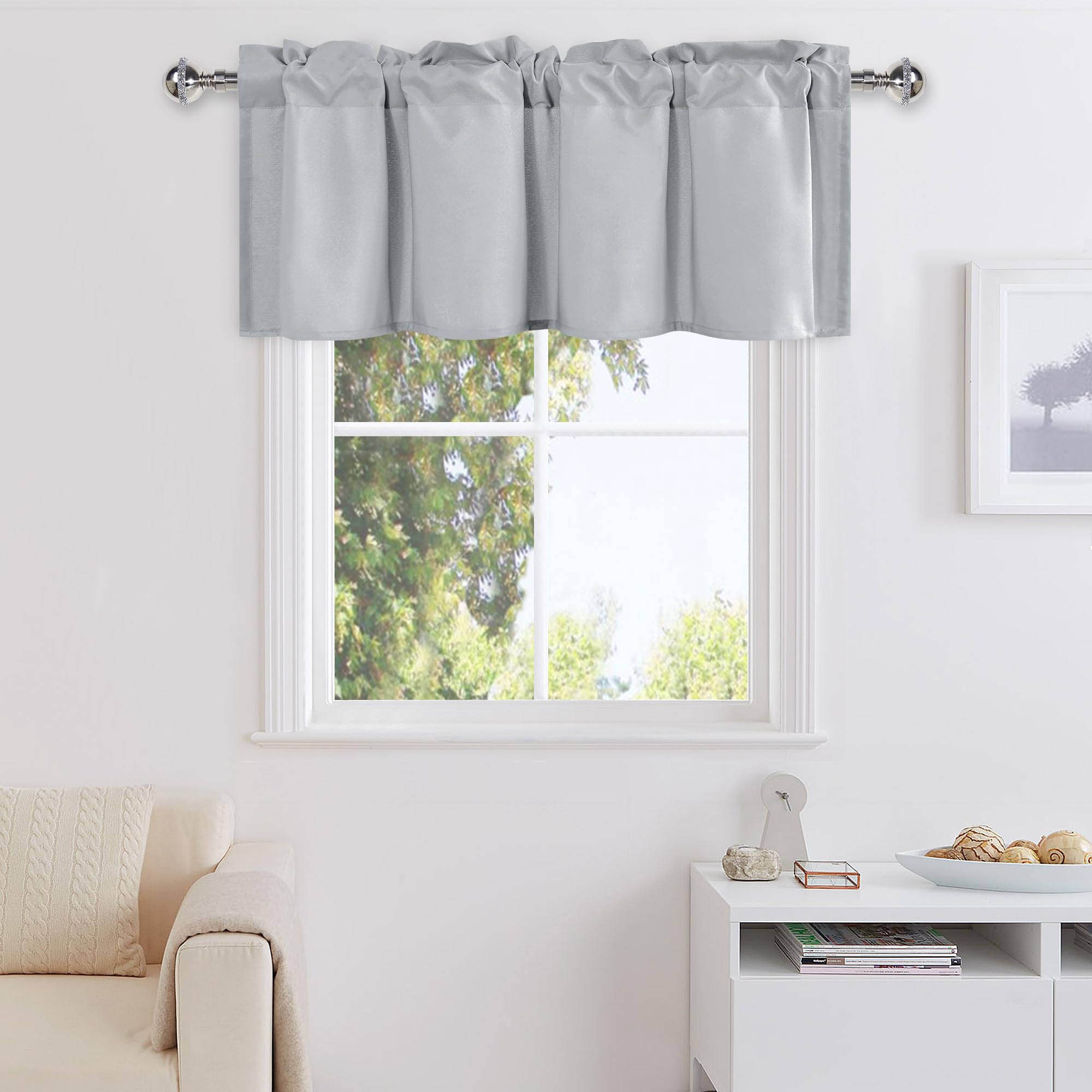 DWCN Valance Curtains for Living Room, Rod Pocket Bathroom/Basement Curtain Valance Shot Topper, 1 Panel, 42 X 12 Inch, Silver G