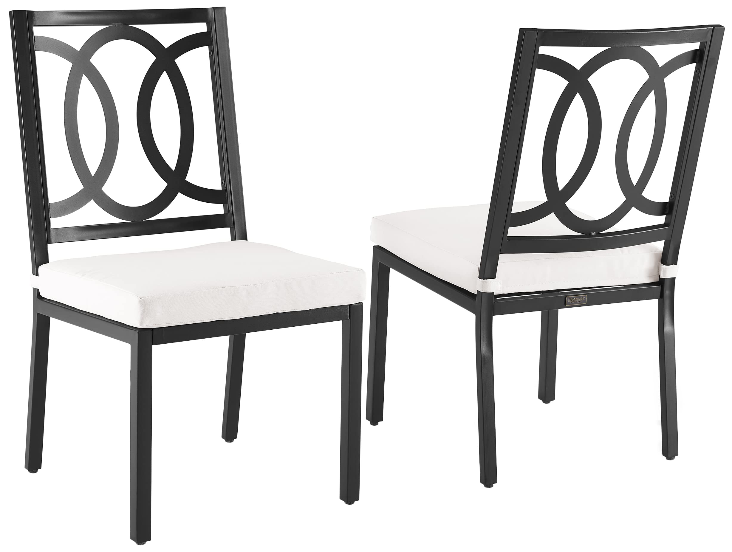 Crosley Furniture Chambers 2-Piece Outdoor Chair Set, Dining Patio Chairs for Deck, Backyard, Matte Black with Creme Cushions