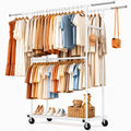 ZHKINGGS Heavy Duty Clothes Rack Load 550LBS, Rolling Clothing Rack, White