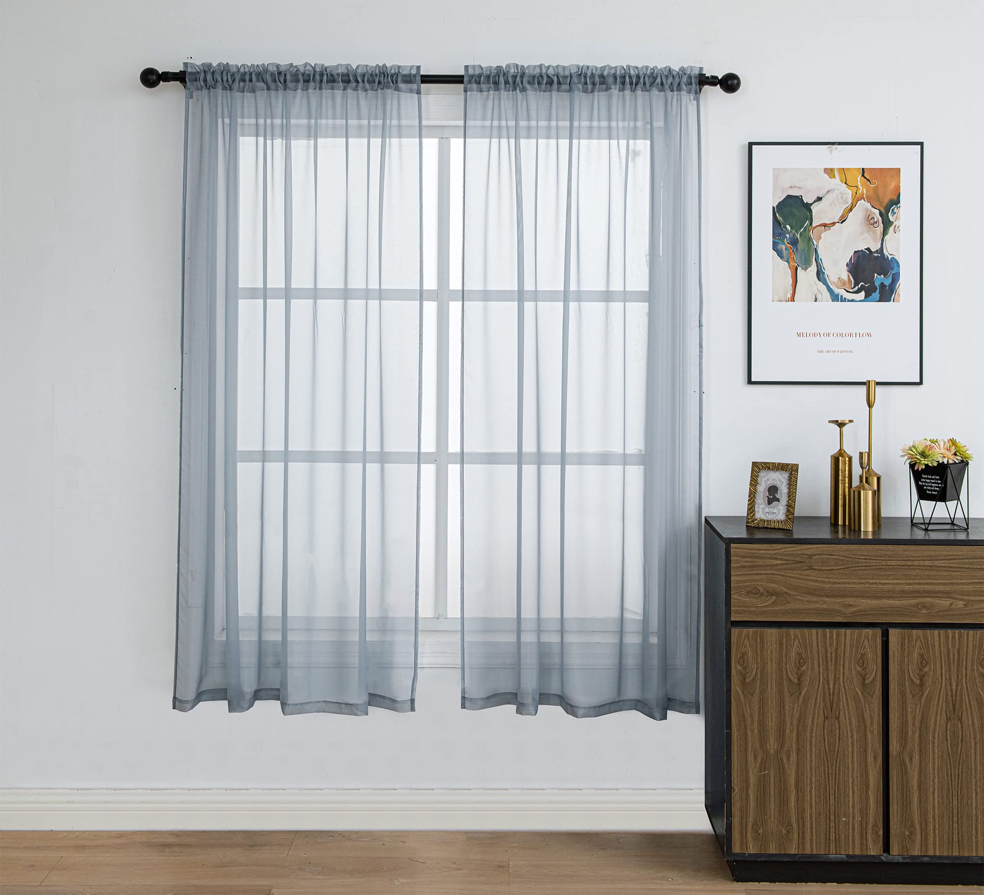 Pi Sheer Curtains 63 Inches Long,Soft Voile Window Treatment For Bedroom/Living Room Rod Pocket 2 Panels (Blue Haze,W52Xl63)