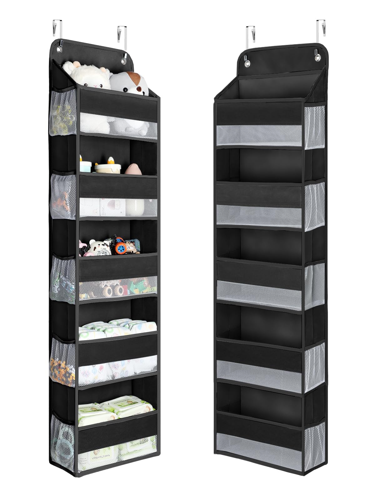 Yecaye 1 Pc Over the Door Organizer with 5 Bins 10 Side Pockets, 44lbs Load Hanging Bathroom and Bedroom Organizer, behind the D