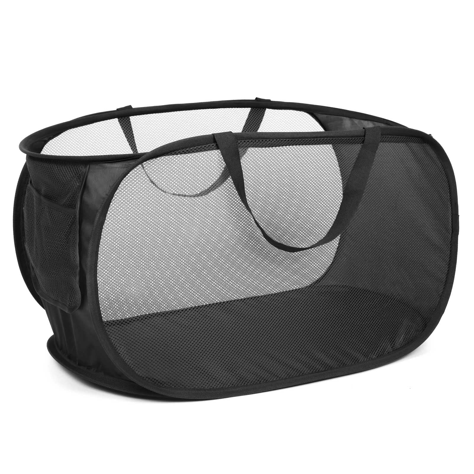 Durable Collapsible Laundry Baskets, Mesh Pop Up Laundry Hamper with Side Pocket, Foldable Clothes Storage Hamper with Reinforce
