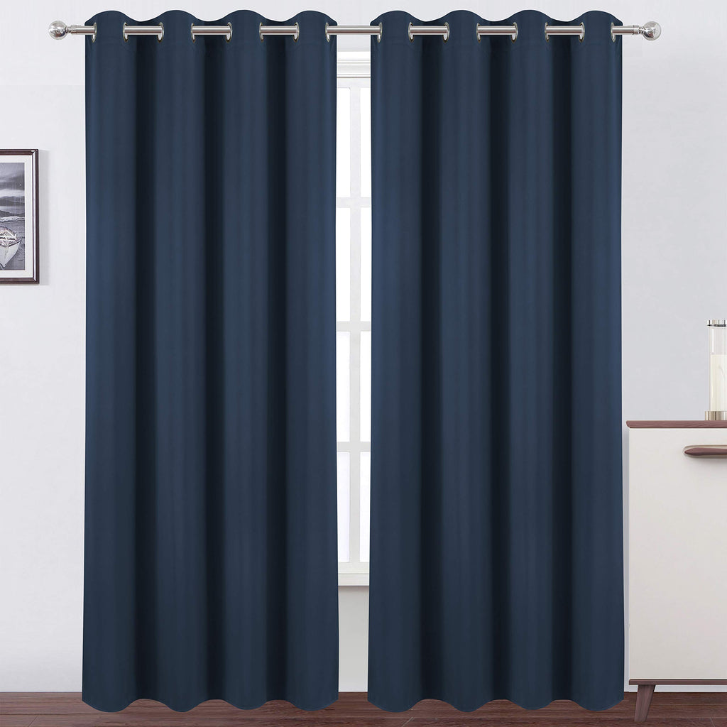 Lemomo Blackout Curtains 66 X 95 Inch/Navy Blue Curtains Set Of 2 Panels/Thermal Insulated Room Darkening Bedroom Curtains