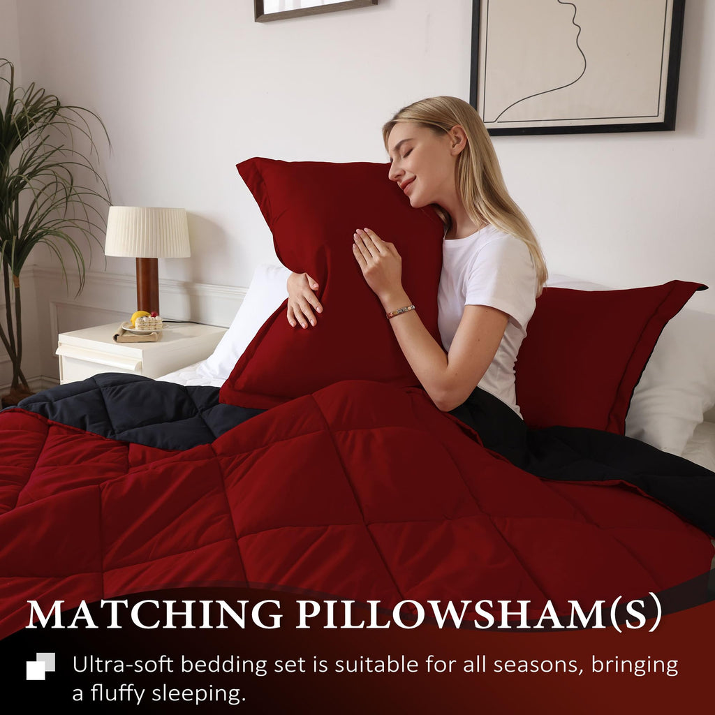 Downluxe California King Comforter Set - Red And Black Cal King Comforter Set, Soft Bedding Sets For All Seasons - 3 Pieces - 1 Comforter (104'X96') And 2 Pillow Shams(20'X36')