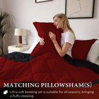 Downluxe California King Comforter Set - Red And Black Cal King Comforter Set, Soft Bedding Sets For All Seasons - 3 Pieces - 1 Comforter (104'X96') And 2 Pillow Shams(20'X36')