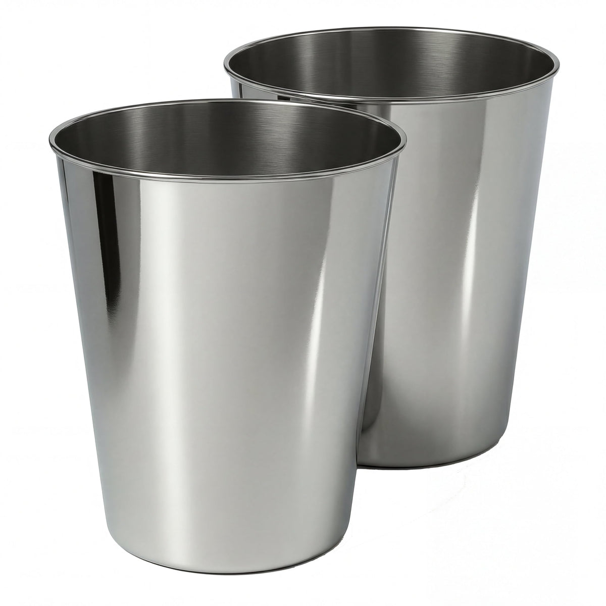 happimess Nolan 2 Gal Smooth Steel Wastebasket, Polished Steel, Set of 2
