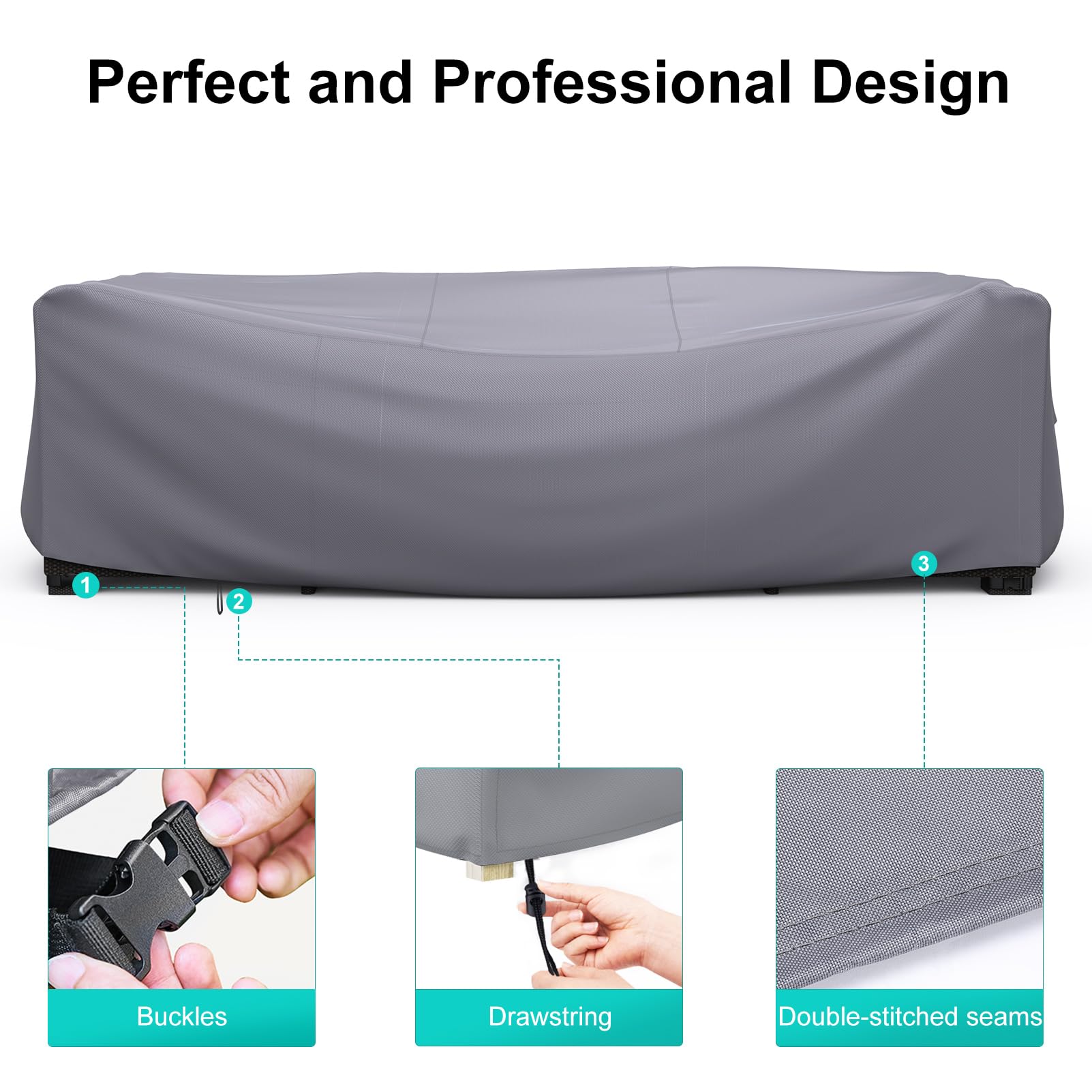 Brosyda Patio Furniture Set Cover Waterproof, Heavy Duty 600D Funiture Covers For Outdoor Sectional Sofa Set Wicker Rattan Table Chair Rectangular,128' L×83' W×28' H,Grey