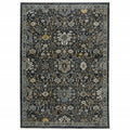 HomeRoots 508000 6 x 9 ft. Blue Ivory Gray Gold Green & Brown Oriental Power Loom Stain Resistant Rectangle Area Rug with Fringe