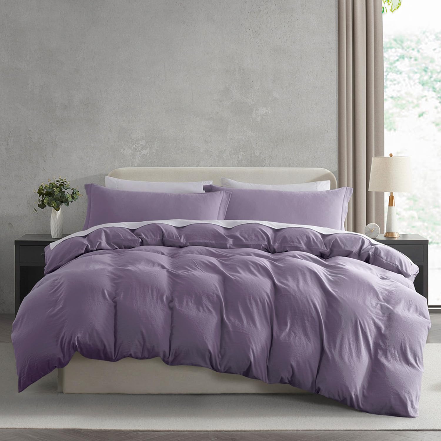 Nestl Twin Duvet Cover Set - Soft Prewashed Grayish Purple Duvet Cover Twin/Twin Xl, 2 Piece, With Zipper Closure, 1 Duvet Cover 68X90 Inches And 1 Pillow Sham - No Comforter