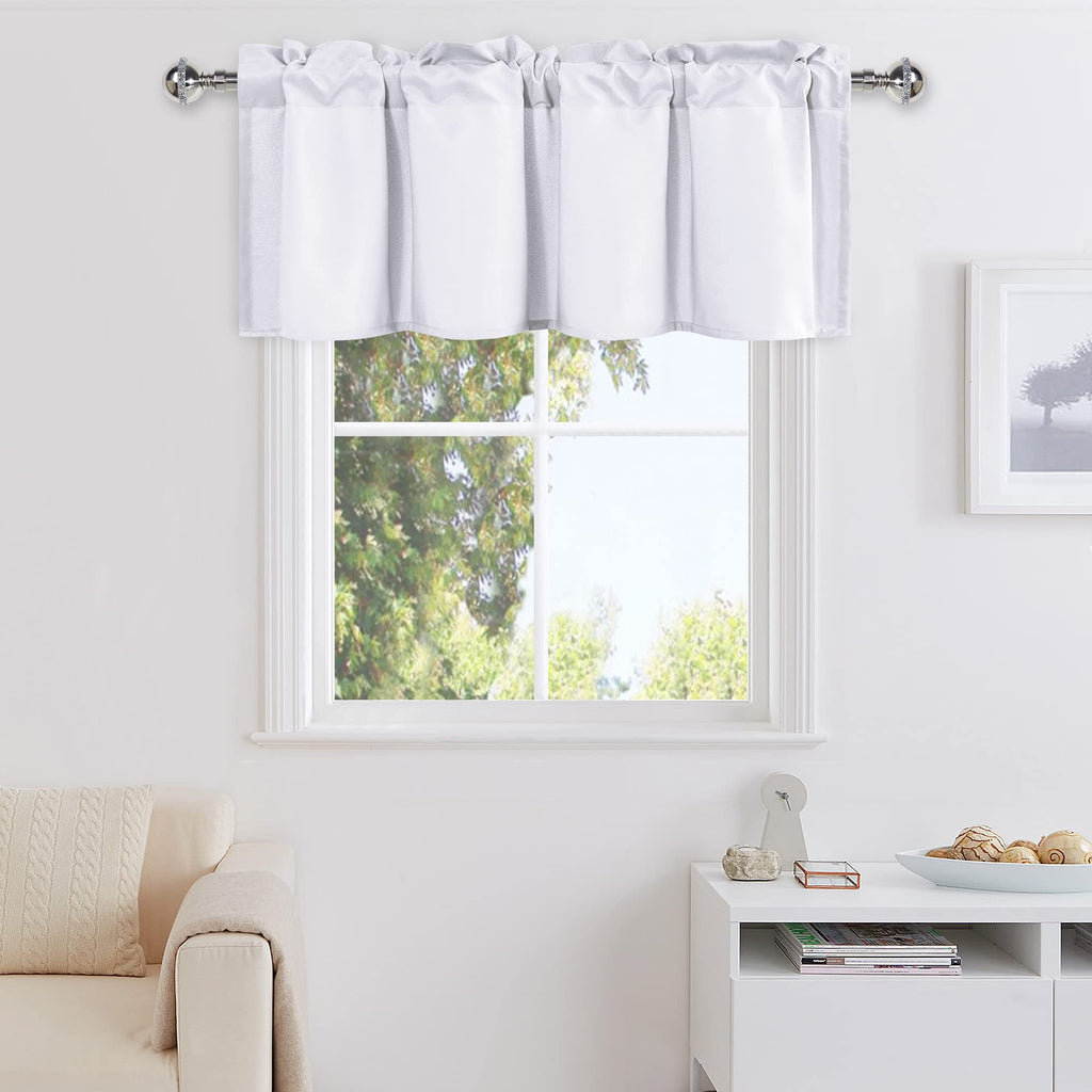 DWCN White Valance Curtains for Living Room, Kitchen Valance Solid Short Topper, Rod Pocket Bathroom/Basement Curtain for Window