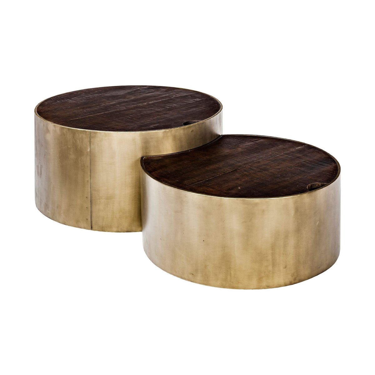 HomeRoots Gold Metal S/2 39.5&quot; & 31.25&quot; Round Wood Nesting Coffee Tables