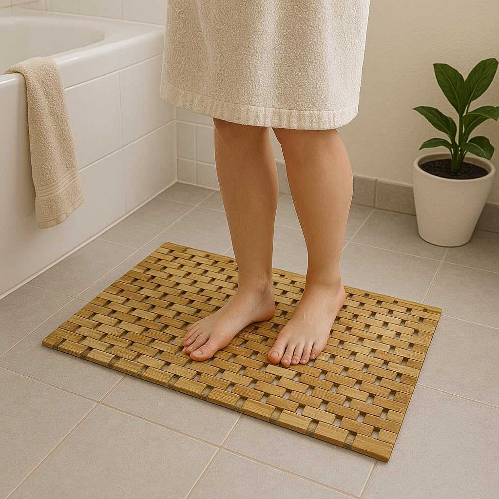 Angira handicrafts Natural Wood Bath Mat :mat for Living Room,Bedroom Bathroom/Wooden Door Mat/Kitchen Floor Rug  Bathroom Show