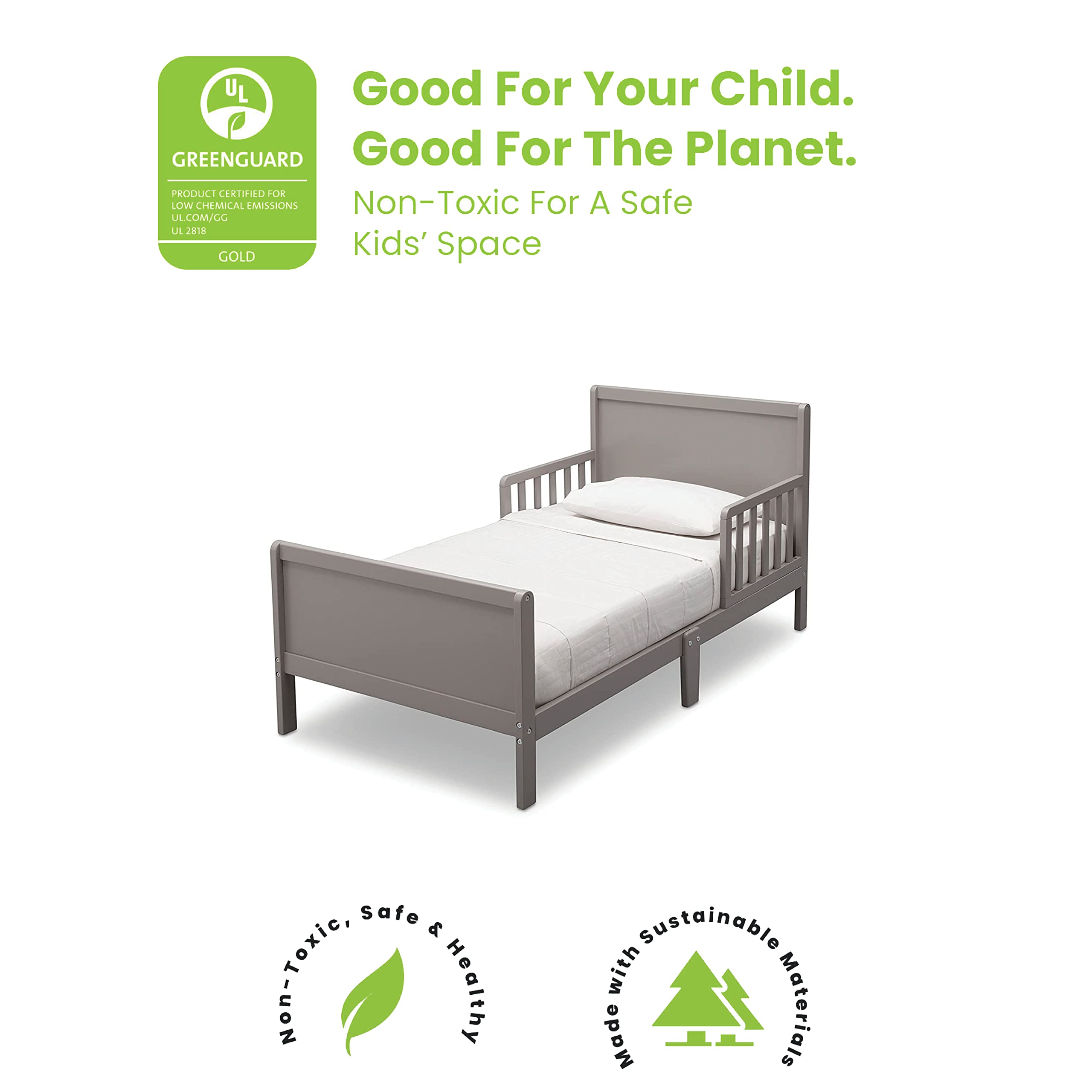 Delta Children Fancy Wood Toddler Bed - Greenguard Gold Certified, Grey