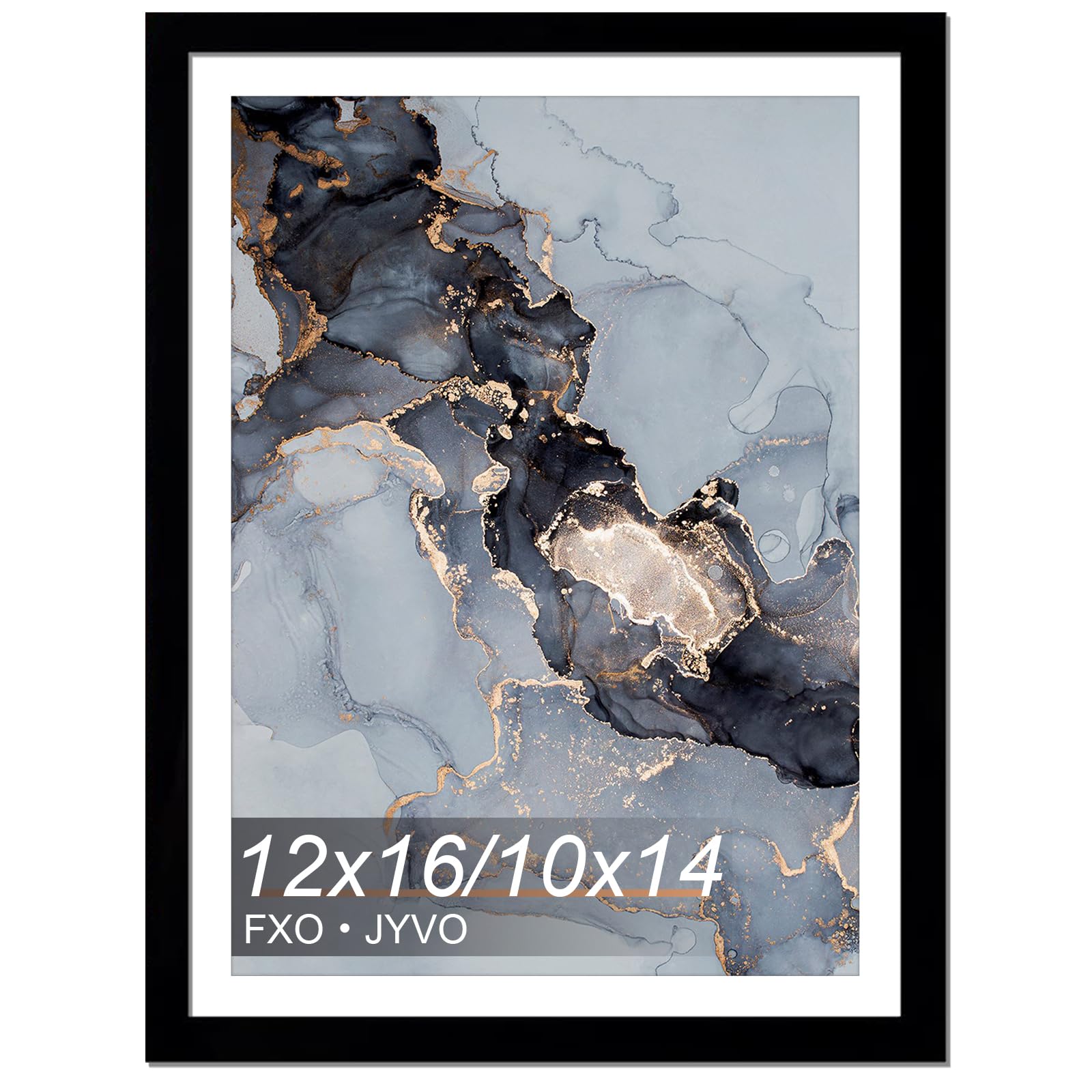 Fxojyvo 12x16 Frame Black, Display Picture 10x14 with Mat or 12 x 16 Without Mat, Wall Hanging Large Picture Frame for Diamond A