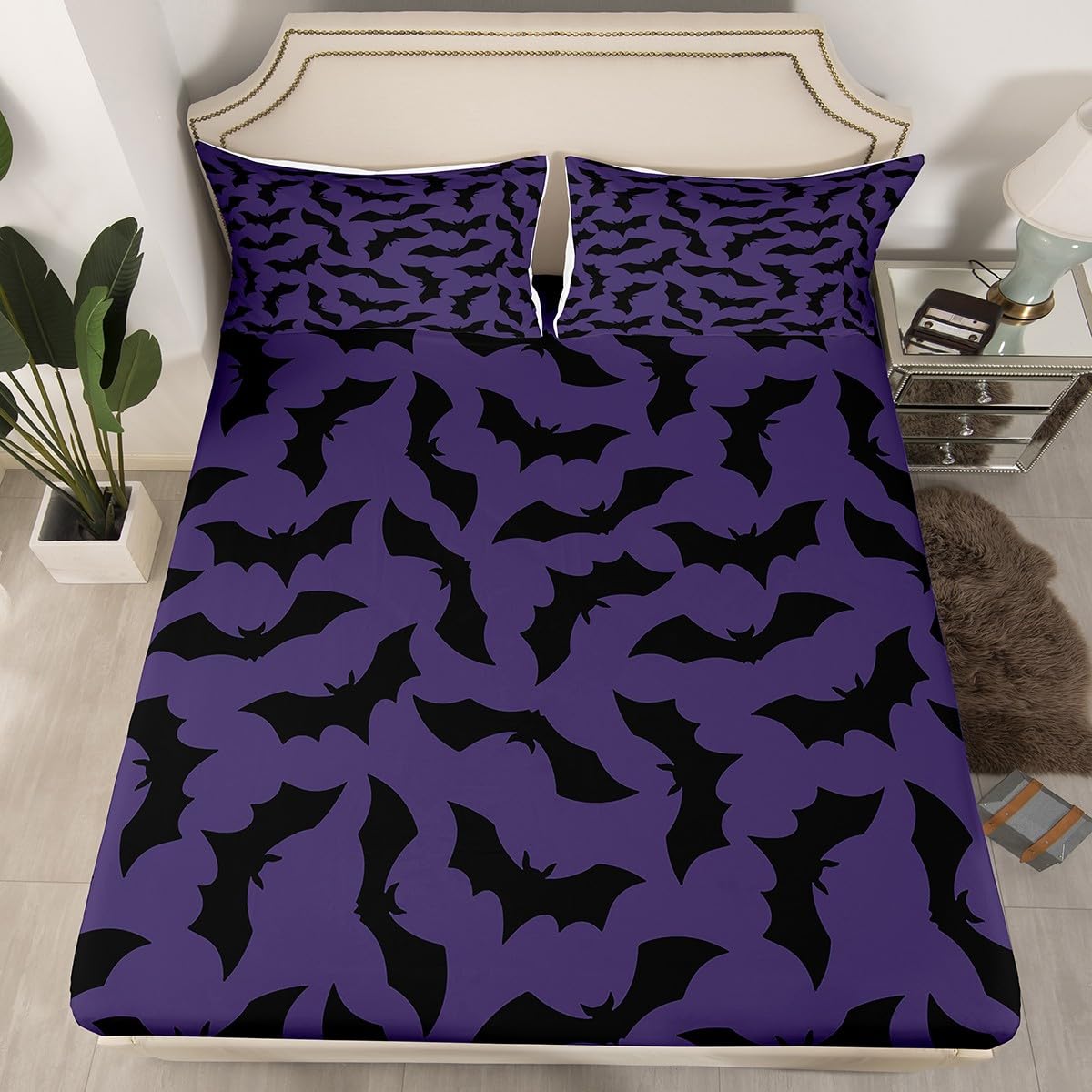 Feelyou Bat Sheet Set Queen Size Kids Happy Halloween Sheets With Deep Pocket Fitted Sheet For Boys Girls Bed Sheets Set Trick O