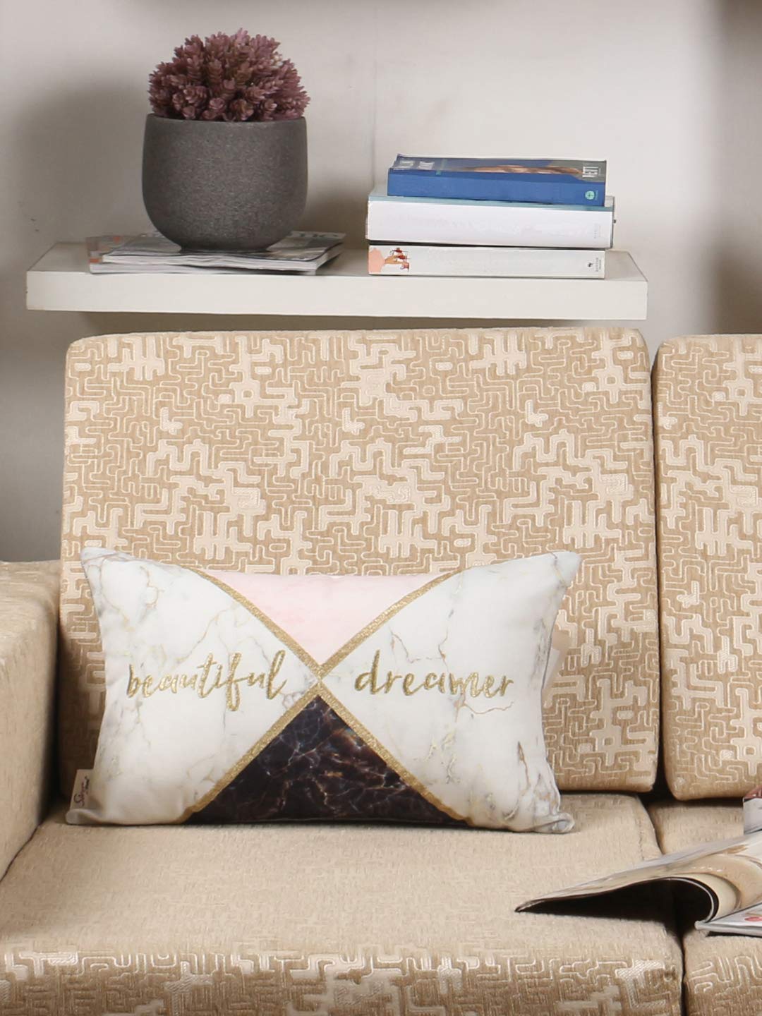 Sivya By Home Cotton Printed And Embroidered Marble Pink Cushion Cover 12 X 18 Inch (30Cm X 45Cm) (Pack Of 1) (Design 1)