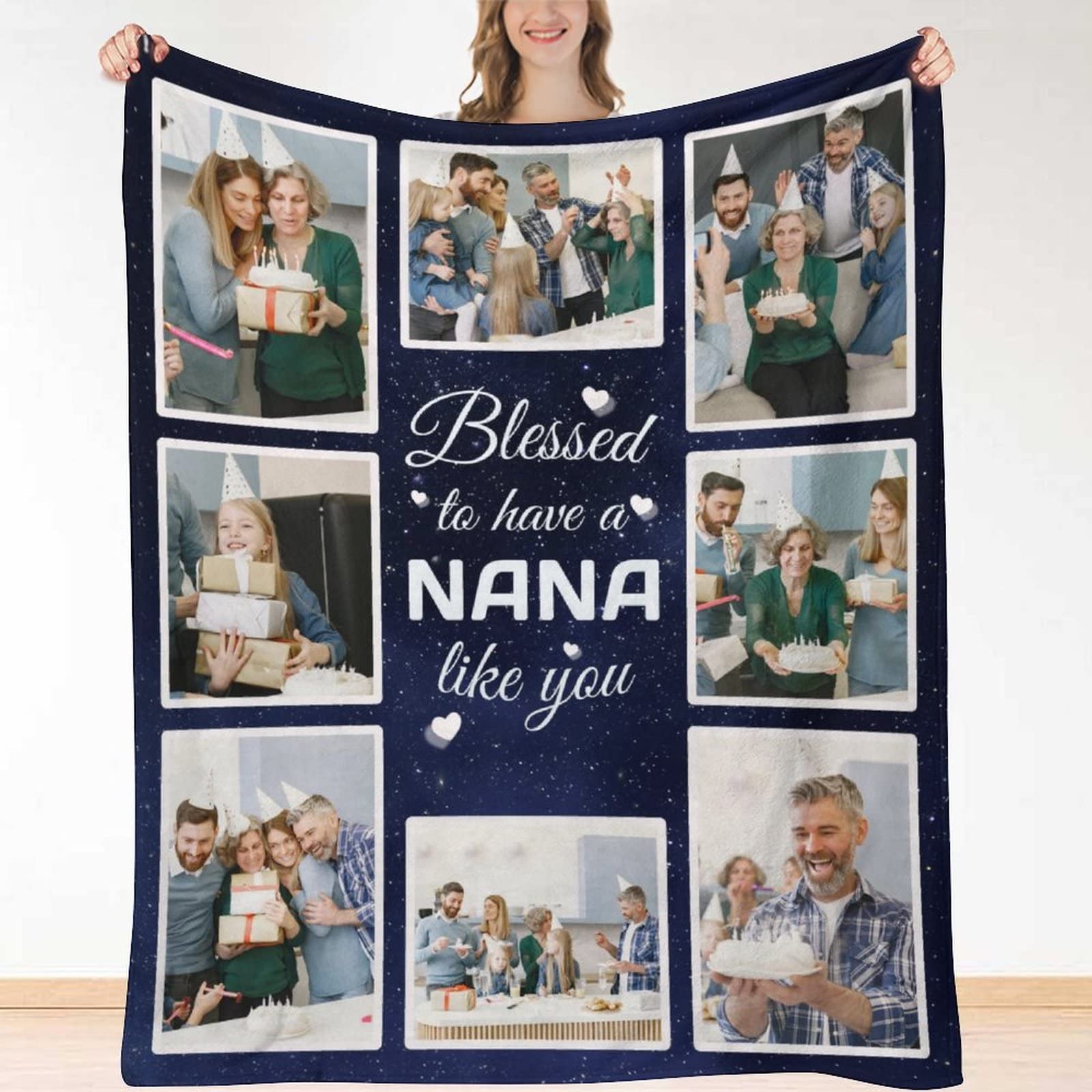 Huglazy Gifts For Nana Personalized Blanket Customized Blankets With Photos Grandma Grandmother Picture Throw Blanket Birthday F