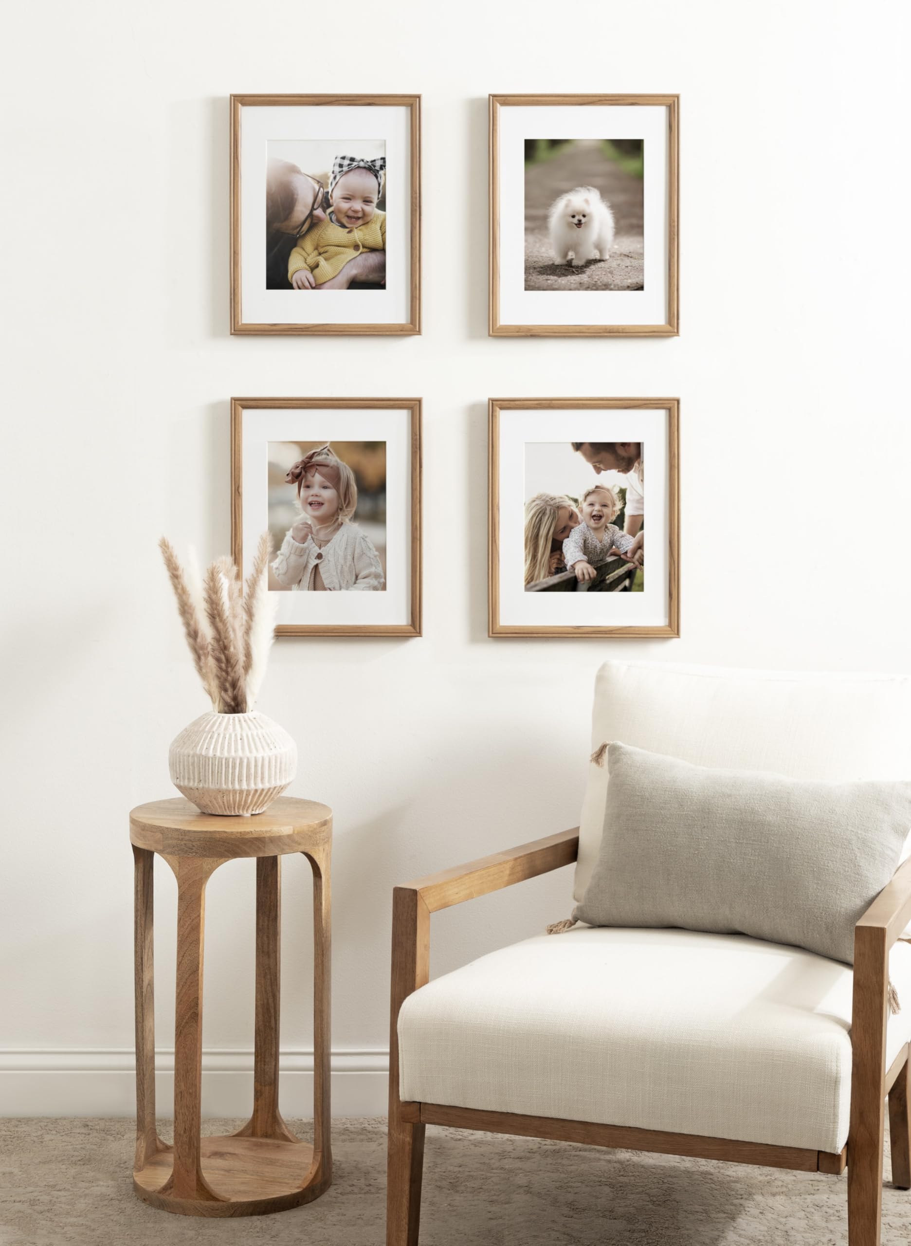 Kate And Laurel Adlynn Rectangle Picture Frame Set Of 4, 11 X 14 Matted To 8 X 10, Brown, Transitional Four-Piece Frame Set For
