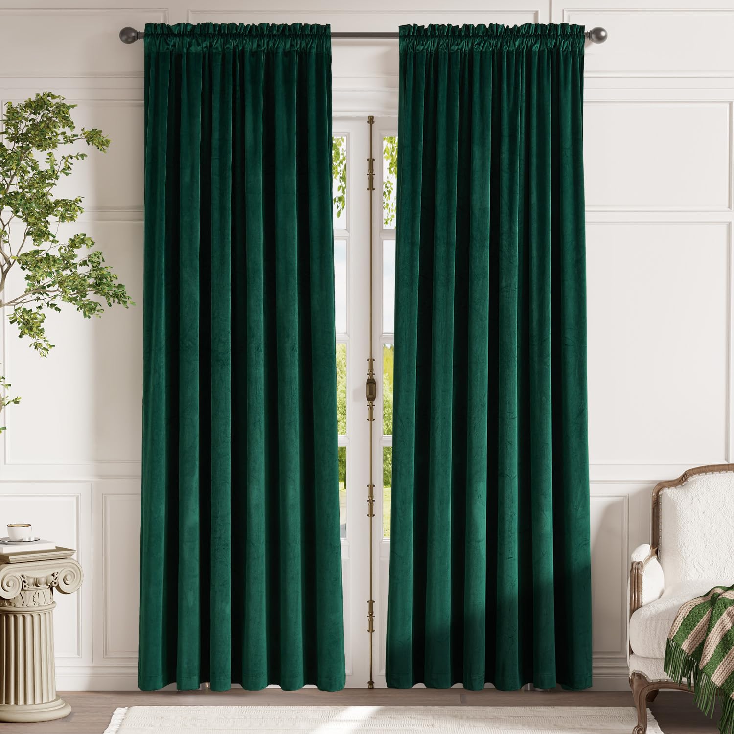 Lazzzy Velvet Curtains Emerald Green Room Darkening Curtains Drapes For Bedroom Living Privacy Home Decor Rod Pocket 84 Inch Len
