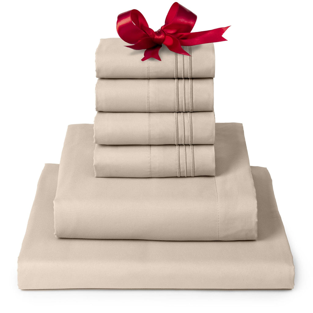 Mellanni Full Sheet Set - 6-Piece Iconic Collection Bedding, (Including 4 Pillowcases), 16-Inch Deep Pocket, Easy Care, Extra Soft, Cooling Sheets, Brushed Microfiber - Beige