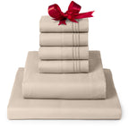 Mellanni Full Sheet Set - 6-Piece Iconic Collection Bedding, (Including 4 Pillowcases), 16-Inch Deep Pocket, Easy Care, Extra Soft, Cooling Sheets, Brushed Microfiber - Beige