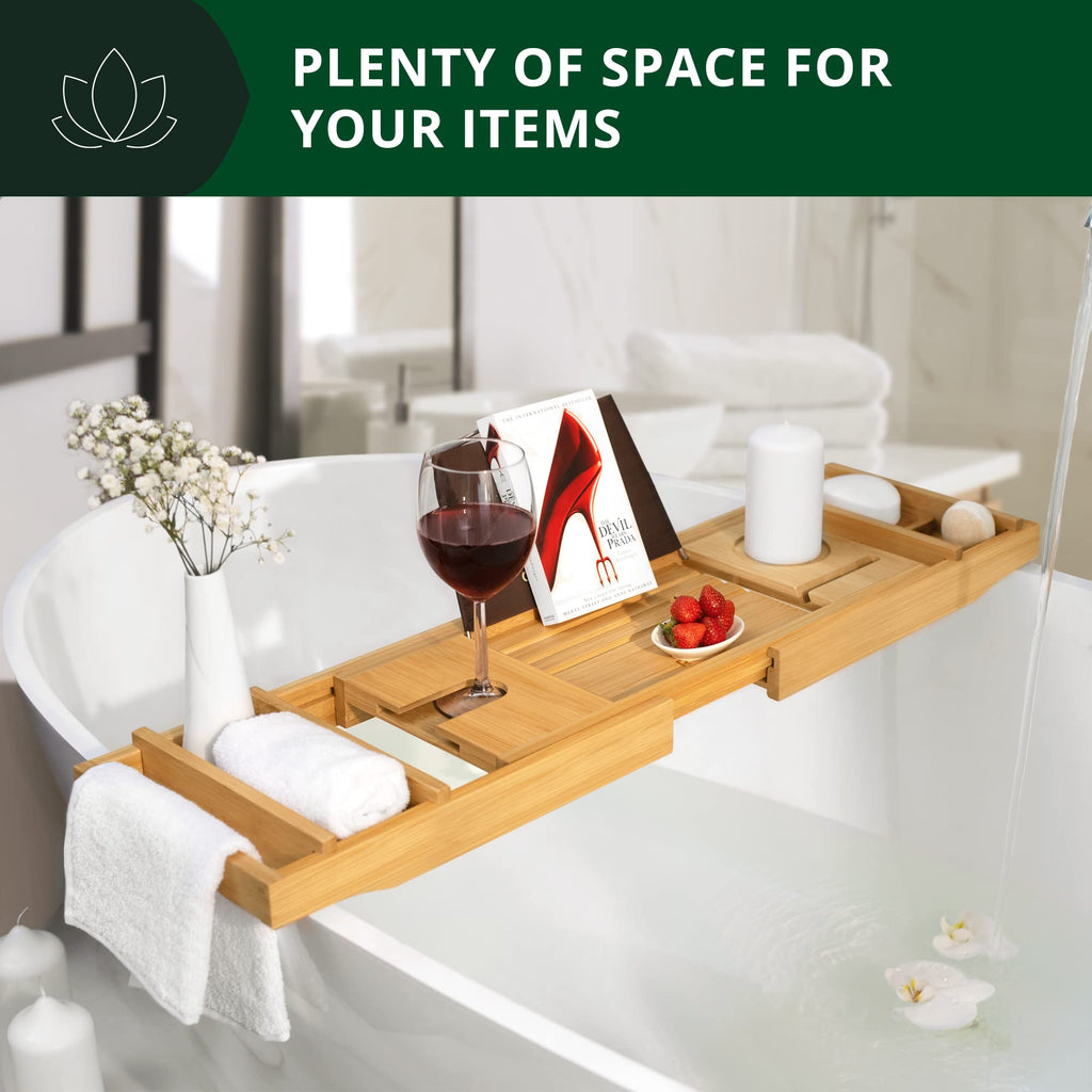 Royal Craft Wood Premium Bathtub Tray - Expandable Bath Tray For Tub - Unique House Warming Bath Tub Tray Wood - Luxury Bathtub