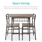 Best Choice Products 3-Piece Modern Dining Set, Space Saving Dinette For Kitchen, Dining Room, Small Space W/Steel Frame, Built-In Storage Rack - Gray