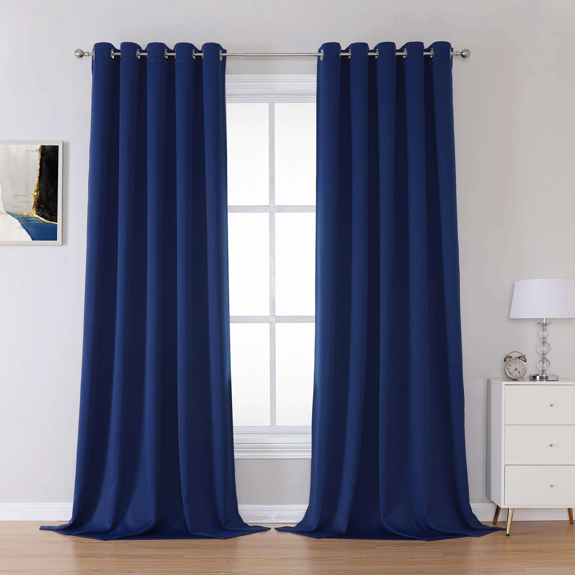 Dualife Navy Blue Blackout Curtains Thermal Insulated Window Drapes With Grommet Curtains Panels For Living Room Boys Kids Room
