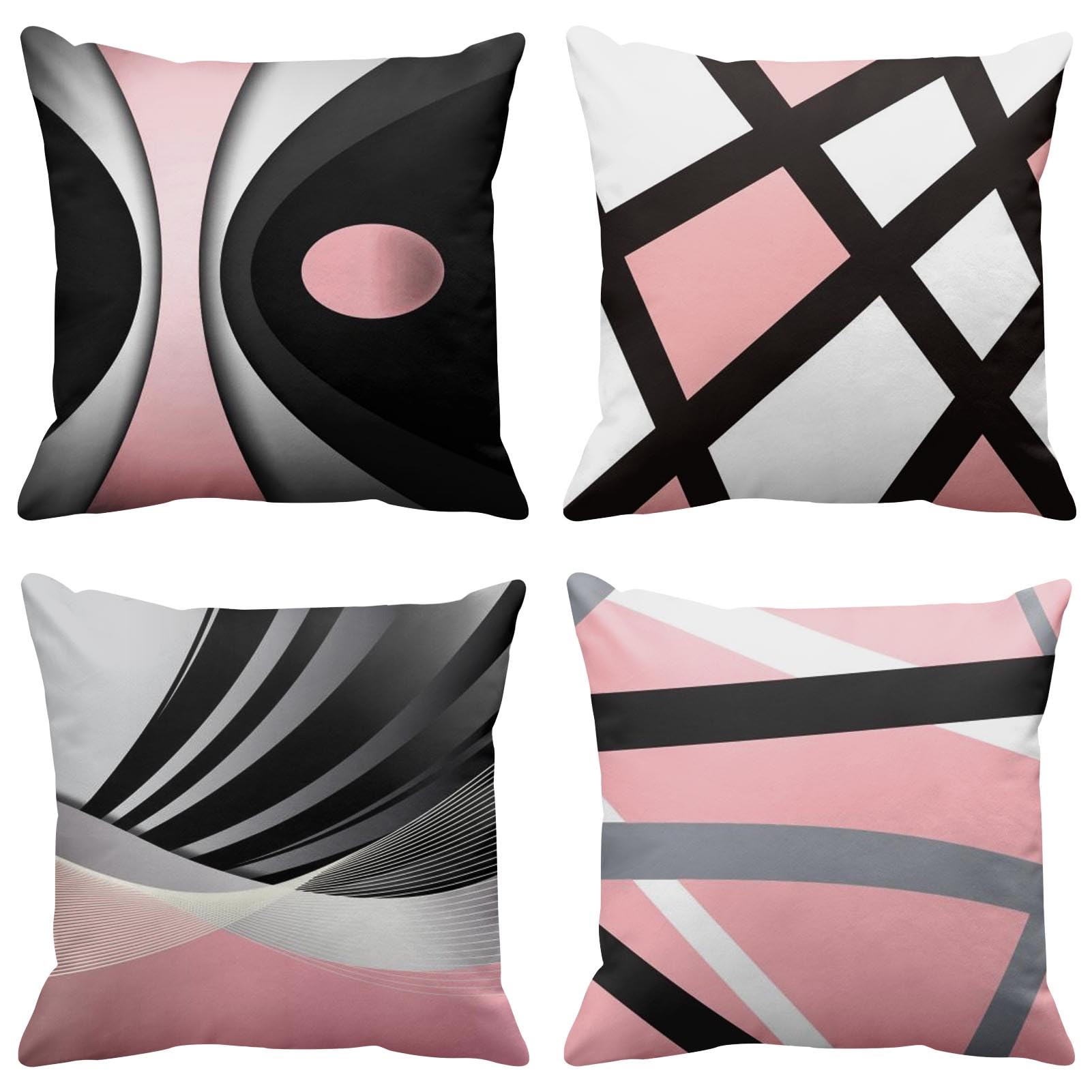 Emvency Set Of 4 Soft Pink Throw Pillow Covers Modern Abstract Black Grey Stripes Gray White Acrylic Bold Decorative Pillow Case