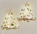Mkono Artificial Ivy Macrame Hanging Shelves with Lights Set of 2 Boho Wall Decor Display Plants Photos Wood Floating Storage Sh