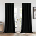 Cucraf 100% Blackout Back Tab And Rod Pocket Curtains 120 Inch Length 2 Panels Set, Black Linen Curtain For Living Room Bedroom,