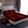 Gothic Skull Bed Sheets Red and Black Skeleton Sheet Set Queen For Boys Teens Men Women,Psychedelic Goth Skull Bedding Set Tripp