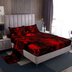 Gothic Skull Bed Sheets Red and Black Skeleton Sheet Set Queen For Boys Teens Men Women,Psychedelic Goth Skull Bedding Set Tripp