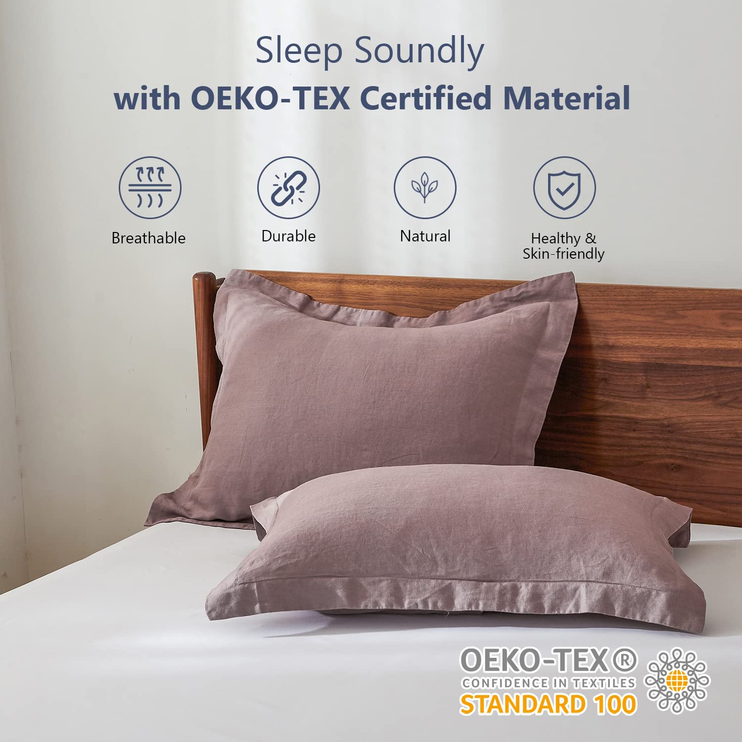 Simple&Opulence 100% Belgian Linen Pillow Shams -Set Of 2, King Size - Basic Style Breathable Pure Linen Suitable For Home - Soft And Durable With Envelope Closure (20''X 36'', Purple)