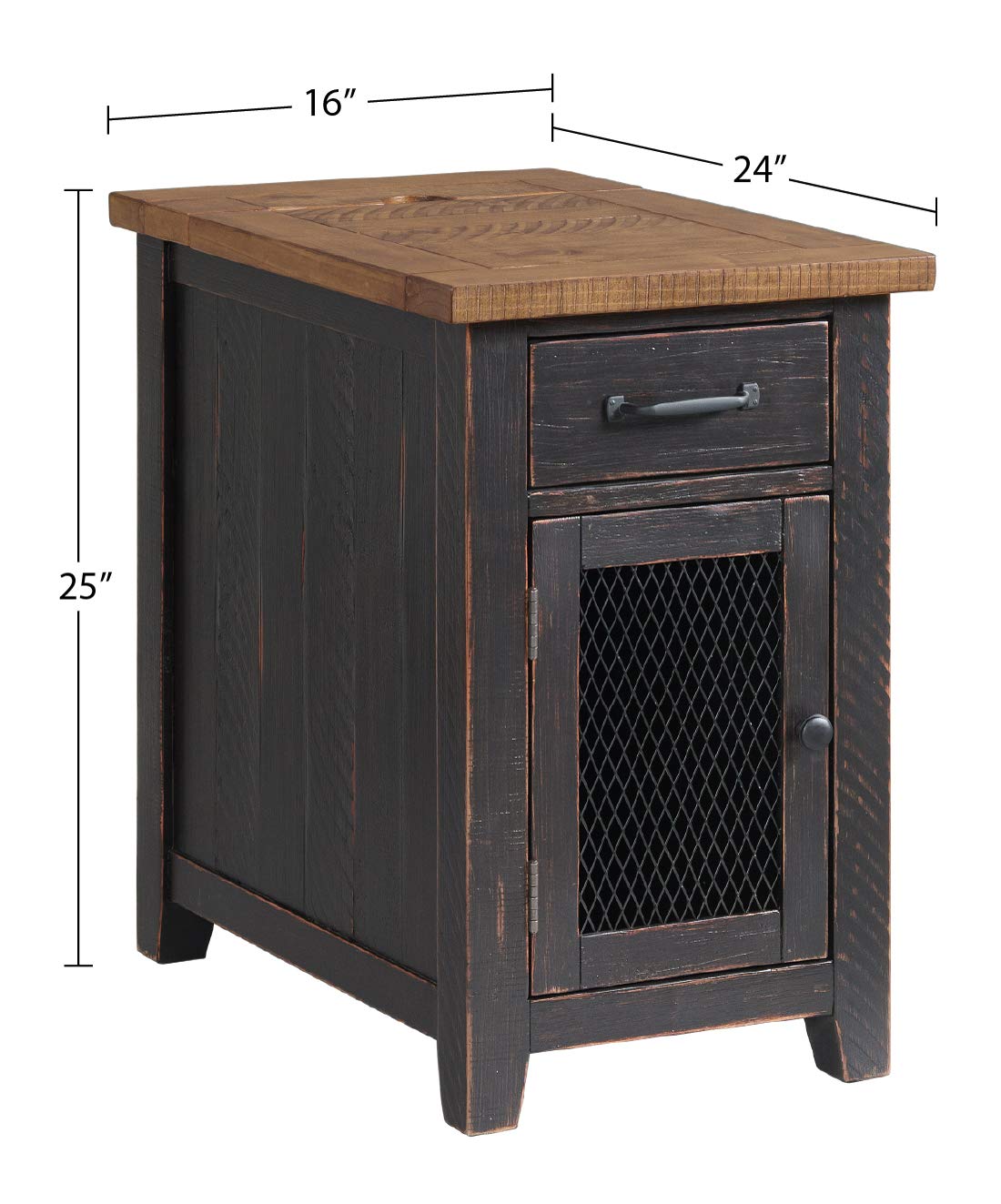 Martin Svensson Home Chairside Table - Antique Black And Honey - Rustic Style - With One Drawer And Cabinet For Storage