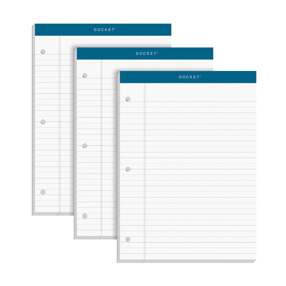 Tops Docket Writing Pads, 8-1/2' X 11-3/4', Legal Rule, White Paper, 3-Hole Punched, 100 Sheets, 3 Pack (63393)