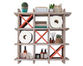 Rustic Tic-Tac-Toe Toilet Paper Holder for Bathroom - Rustic Storage Shelves for Toilet Tissue in Distressed White Color - Frees