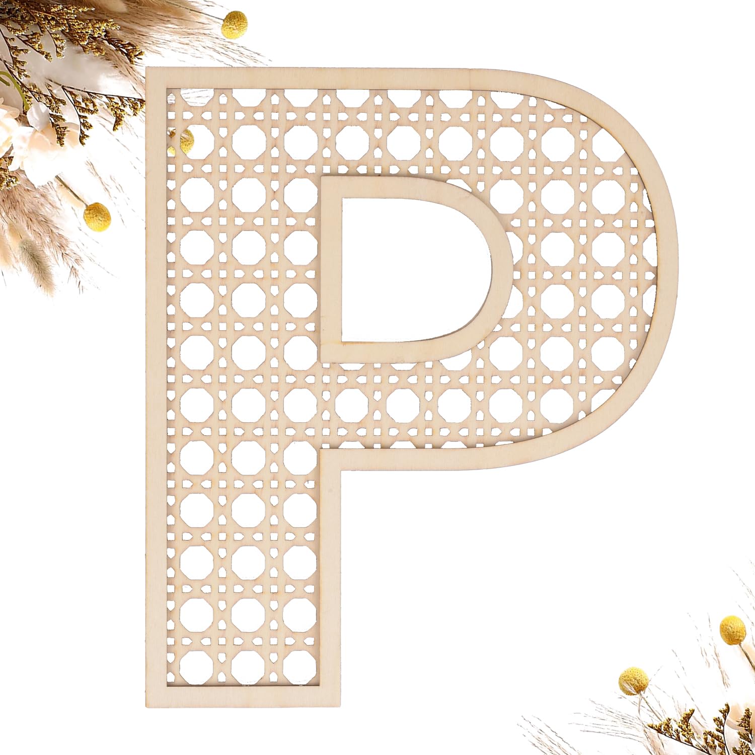 Wooden Rattan Letters 8 inch Wood Letters P for Wall Decor Crafts Boho Nursery Decor for Baby Shower Wedding Bedroom Name Signs 