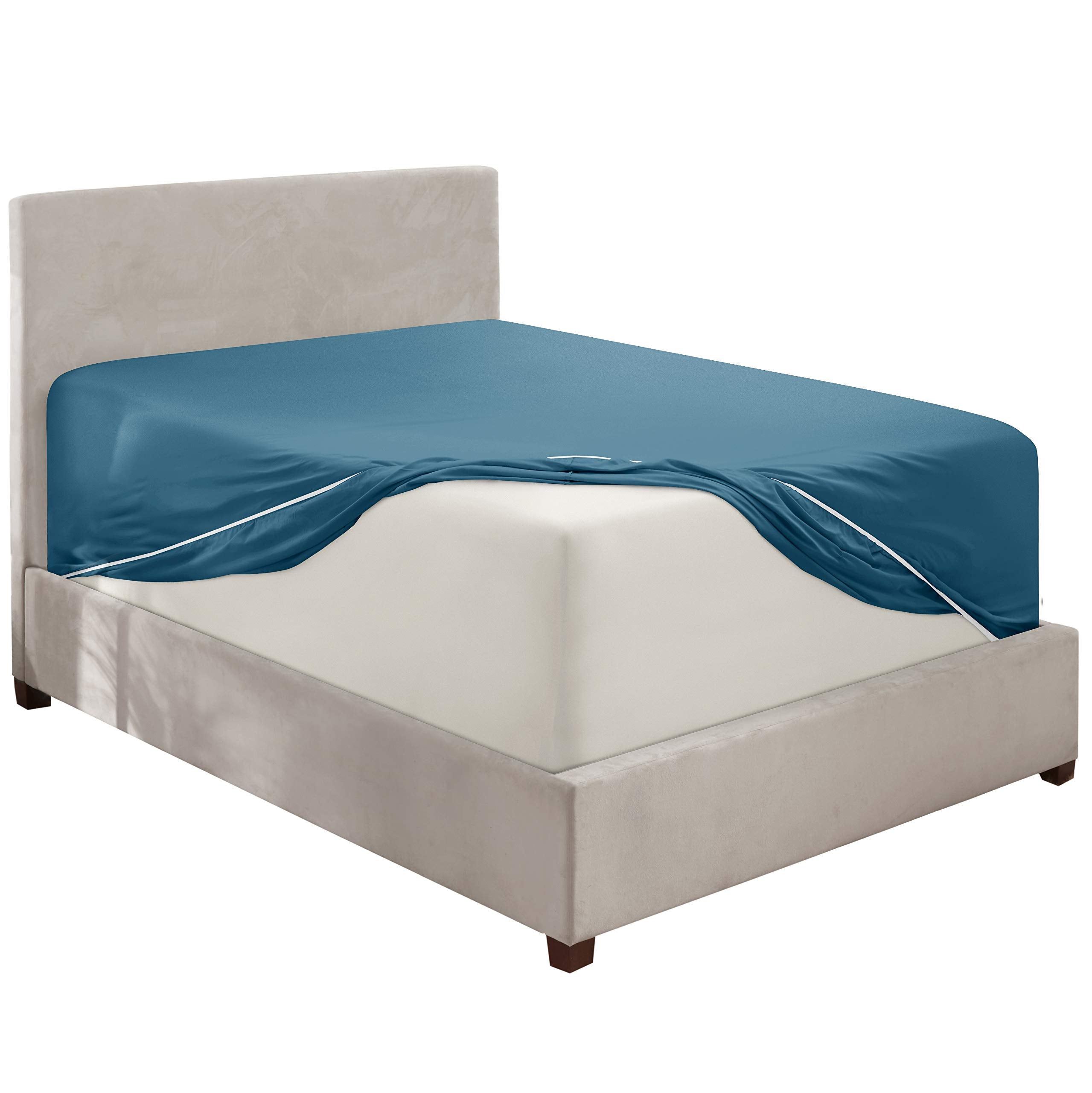 Nestl Extra Deep Pocket King Fitted Sheet, Blue Heaven Fitted Sheet King Size, 1800 Microfiber King Fitted Sheet Only, Soft King Bed Fitted Sheet Fits Up To 24 Inch Mattress - King Size Fitted Sheets