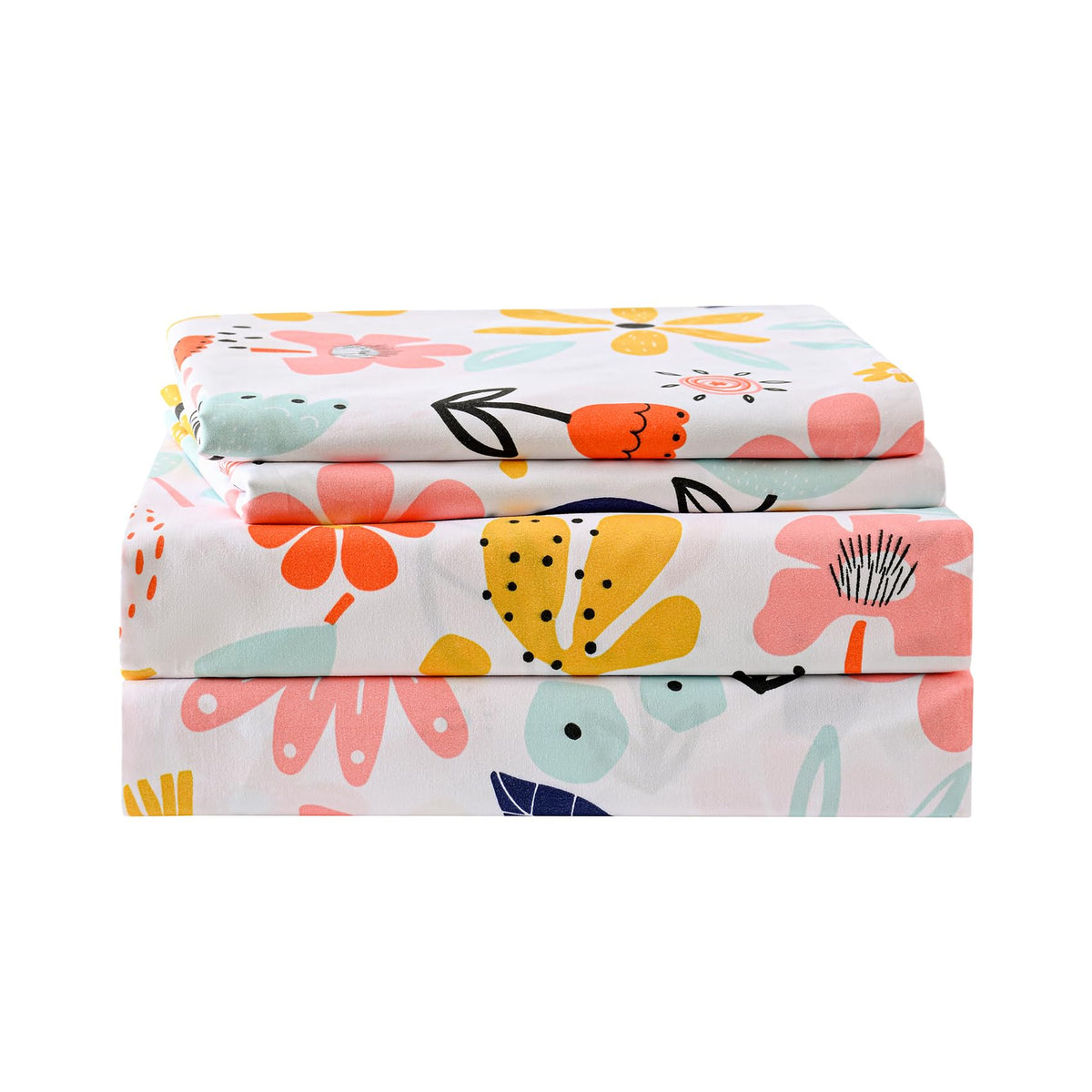 Yibeizi Floral Sheet Set King, Cute Flower Boho Pattern Bed Sheets Microfiber Bedding Sheets & Pillowcases Soft 15' Extra Deep