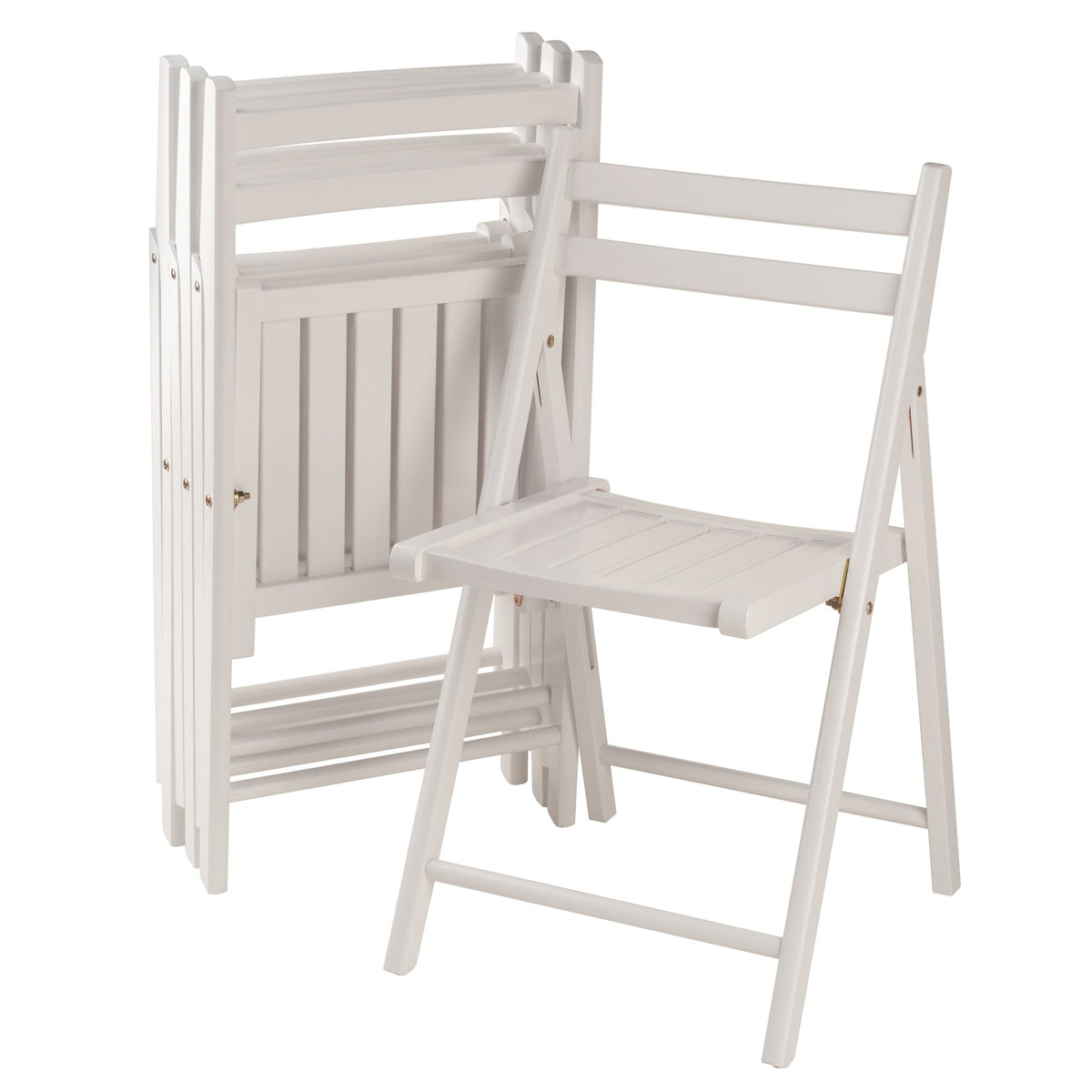 Ergode Wood Robin Folding Chair Set - 4-Piece, Classic White Finish, Solid Wood, Slatted Seats, Double-Bar Backs, Compact Storage, Lightweight & Portable